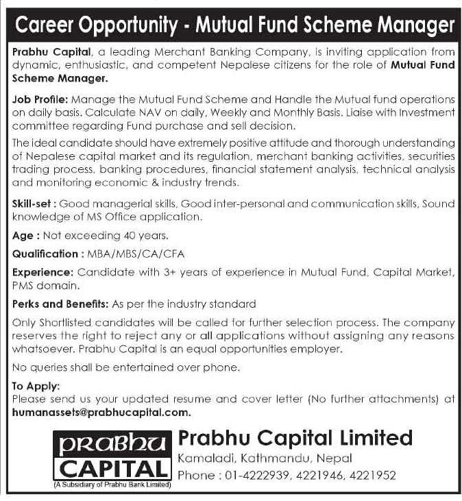 Job Vacancy of Prabhu Capital Limited
